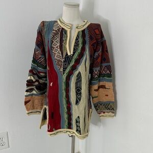 Vintage COOGI 80s Textural Knit 3/4 Zip Sweater 44” Bust